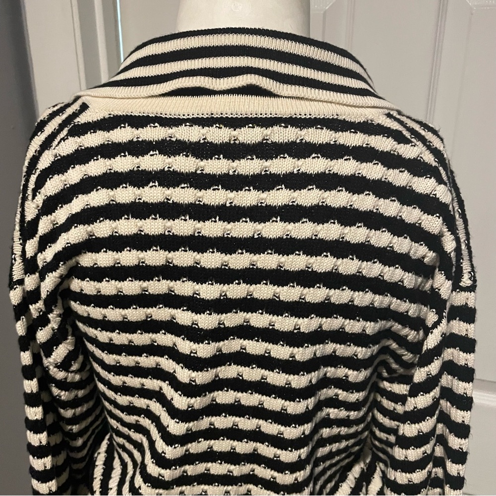 Ramy Brook Black and Cream Striped V-Neck Sweater S/Large - Picture 4 of 6